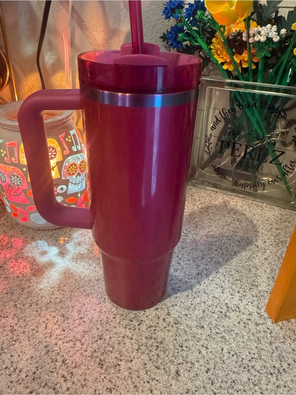Stanley Magenta Insulated Tumbler with Handle and Straw 30oz - Picture 2 of 2